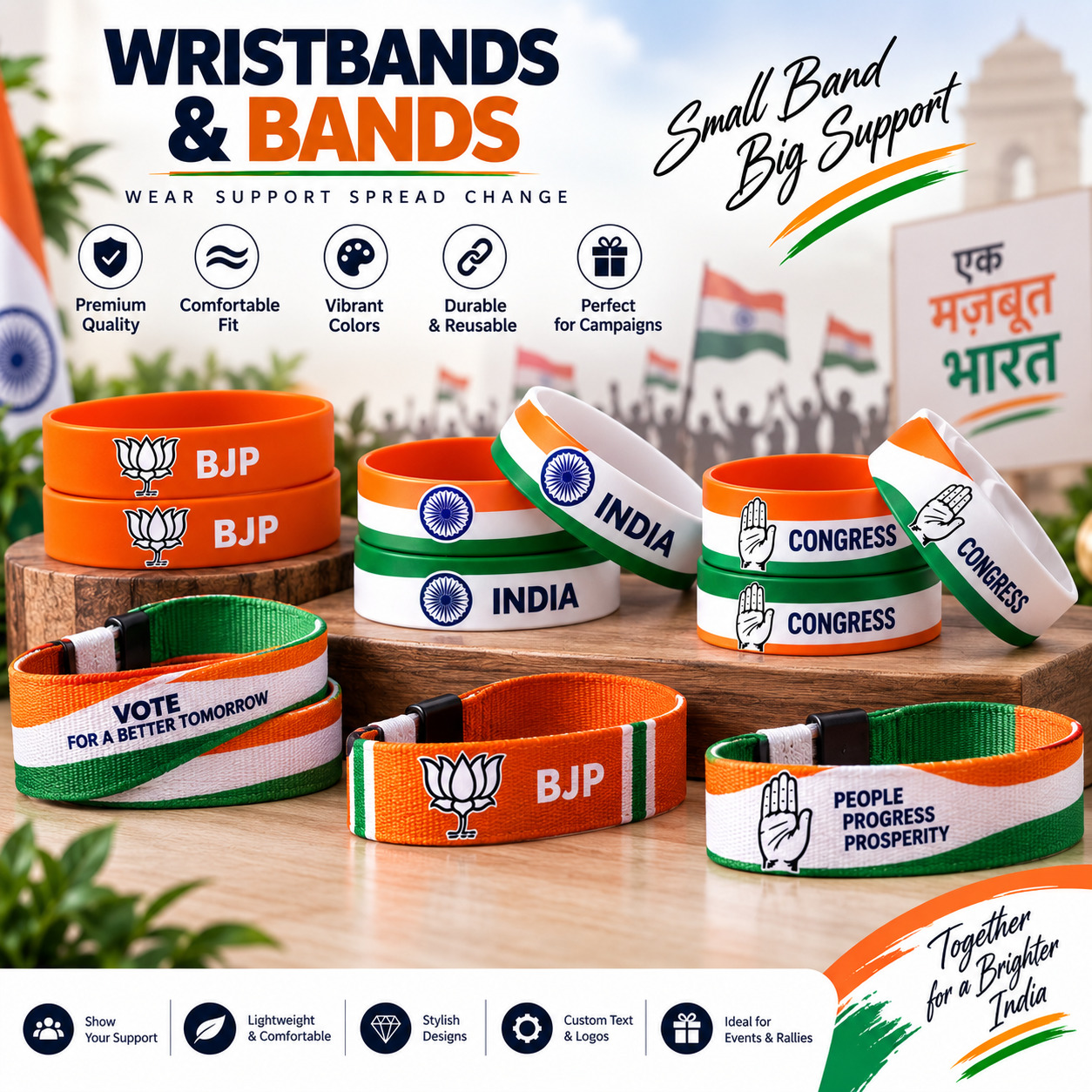 Wristbands & Bands featuring Indian political party campaign designs